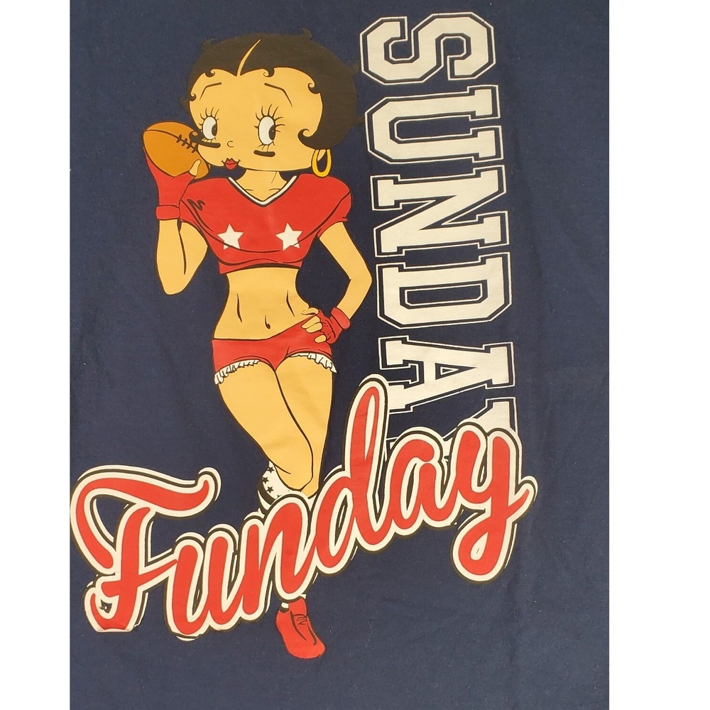 Brooklyn Vertical Betty Boop Sunday Funday Football Graphic‎ T-Shirt Navy Large